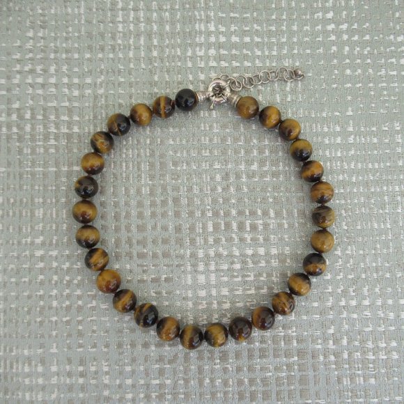 Genuine Natural Brown Tiger Eye Necklace 12mm Tiger's Eye Beads Hand Knotted 16" - Picture 6 of 6